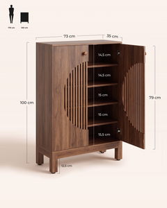 POSITY Warm bruin — Savona schoenenkast, maatvoering 73 x 35 x 100 cm, vakhoogtes 14,5 tot 15,5 cm