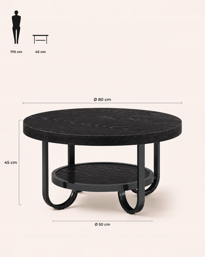 POSITY Zwart, Albano salontafel, maatvoering