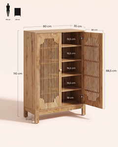 POSITY Eiken — Bassano schoenenkast, maatvoering 80 x 35 x 110 cm, vakhoogtes 15,5 tot 18 cm