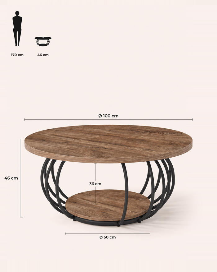 POSITY Rustiek bruin, Brenta salontafel, maatvoering