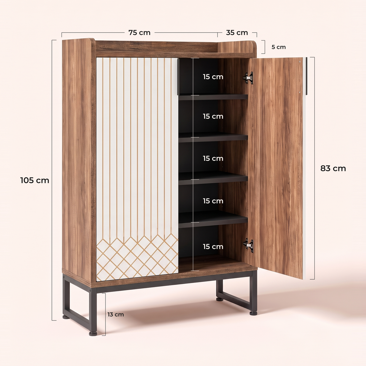 Maatvoering Carrara schoenenkast