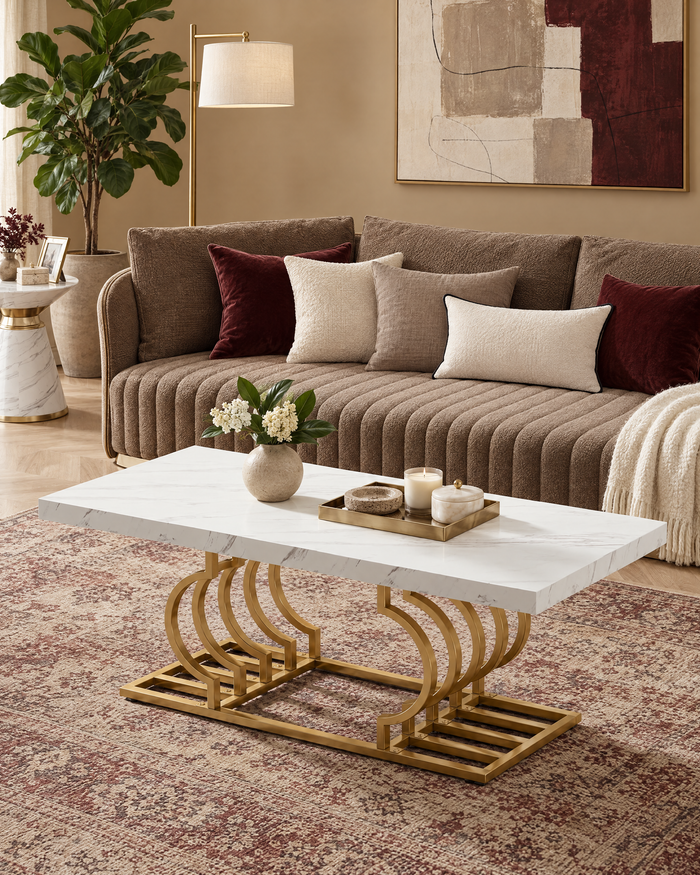 POSITY Wit met gouden accenten, Lamone salontafel, sfeerbeeld in de woonkamer