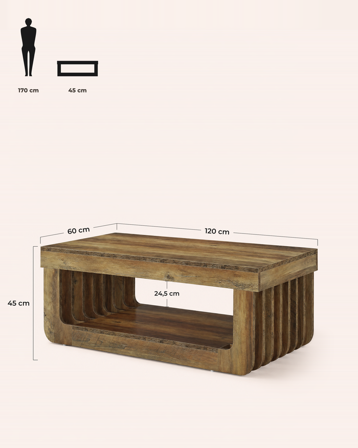 POSITY Rustiek bruin, Lesina salontafel, maatvoering