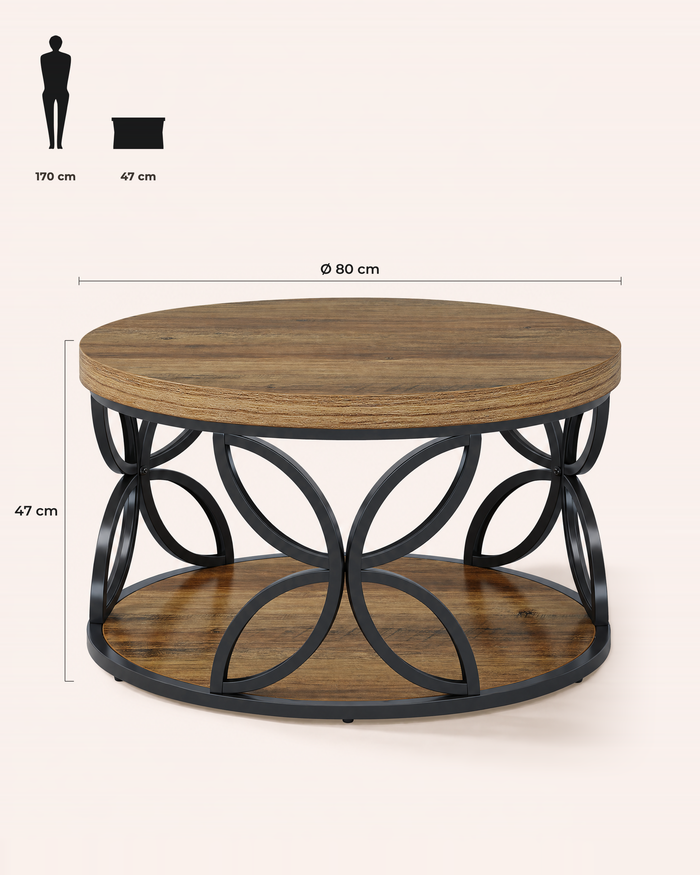 POSITY Warm bruin, Mincio salontafel, maatvoering
