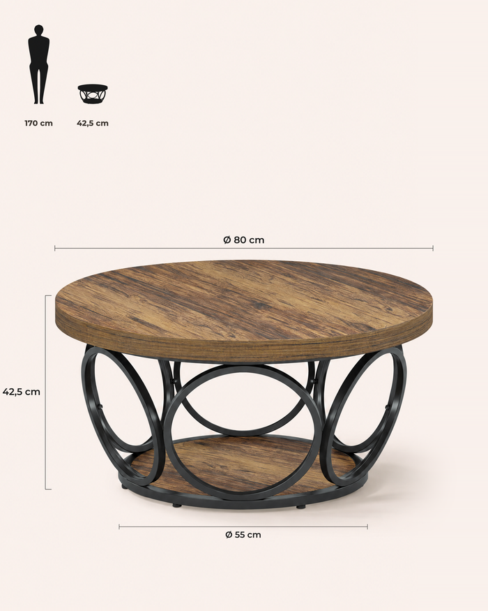 POSITY Rustiek bruin, Nemi salontafel, maatvoering
