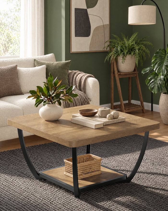 POSITY Lichtbruin met zwarte accenten, Ostuni salontafel, sfeerbeeld in de woonkamer