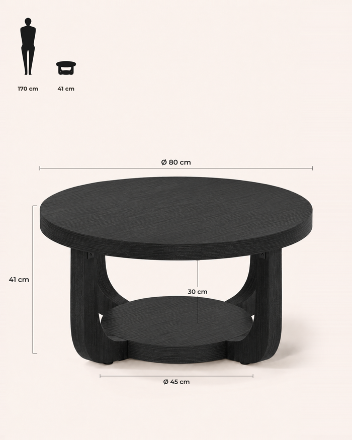 POSITY Zwart, Panaro salontafel, maatvoering