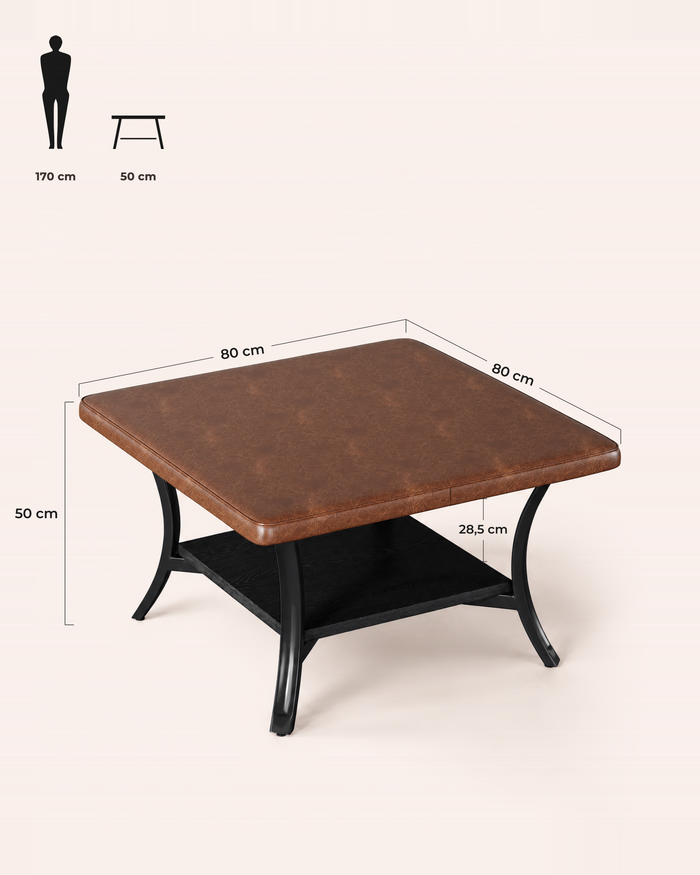POSITY Cognac met zwarte accenten, Pesaro salontafel, maatvoering