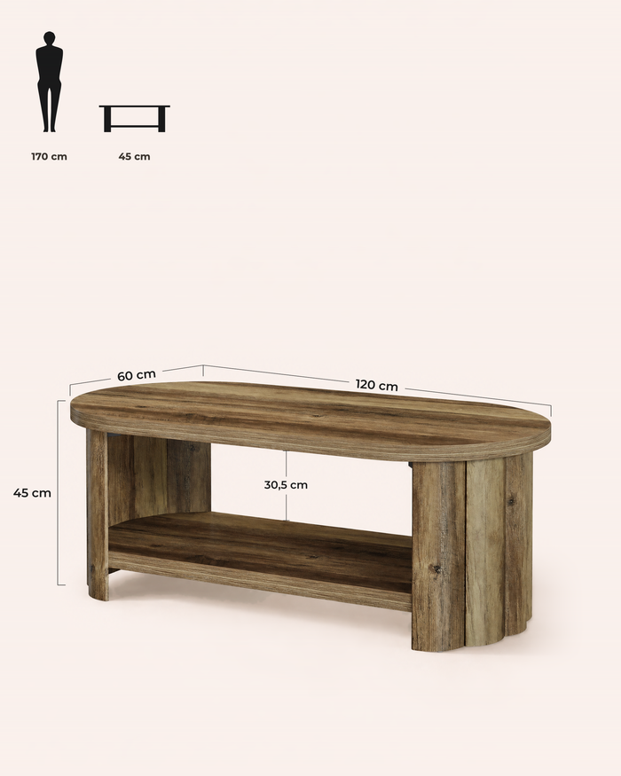 POSITY Rustiek bruin, Pienza salontafel, maatvoering