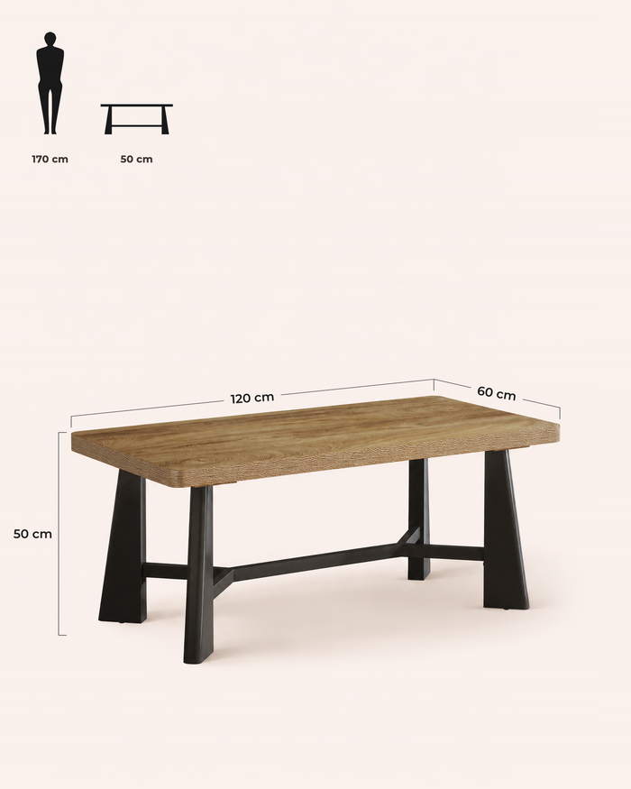 POSITY Lichtbruin met zwarte accenten, Procida salontafel, maatvoering