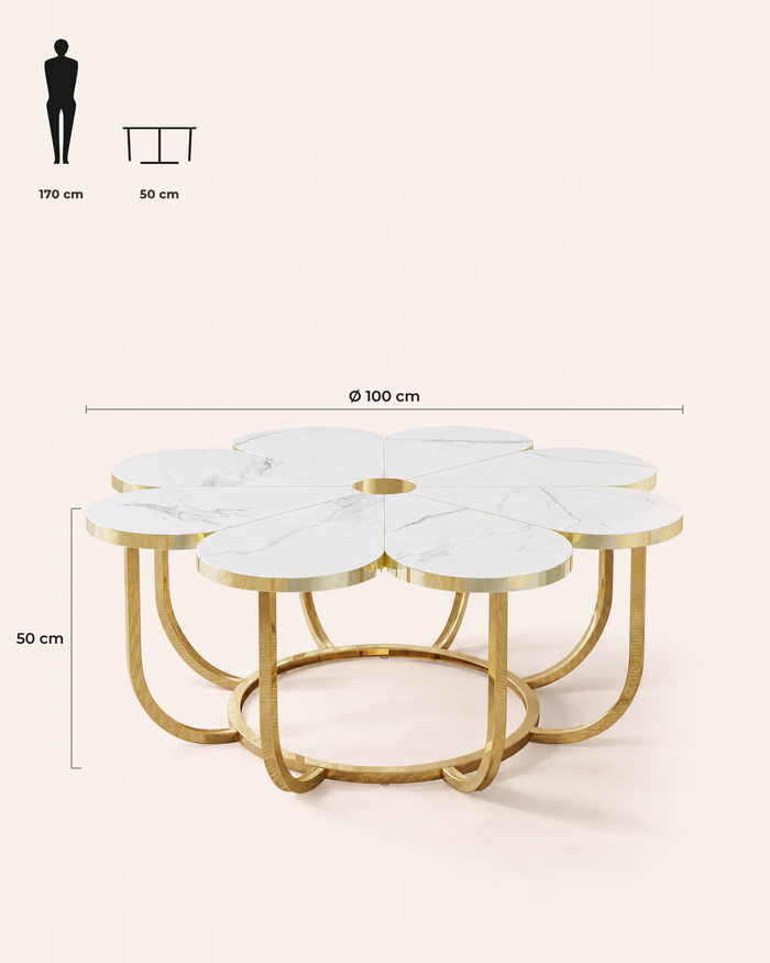 POSITY Wit marmer met gouden accenten, Serchio salontafel, maatvoering