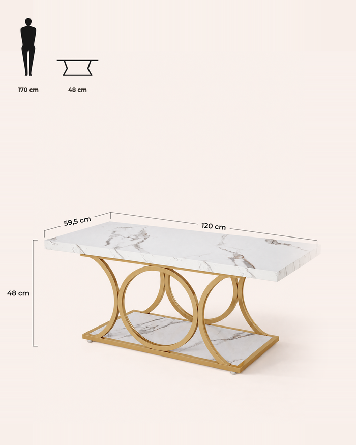 POSITY Wit marmer met gouden accenten, Tanaro salontafel, maatvoering