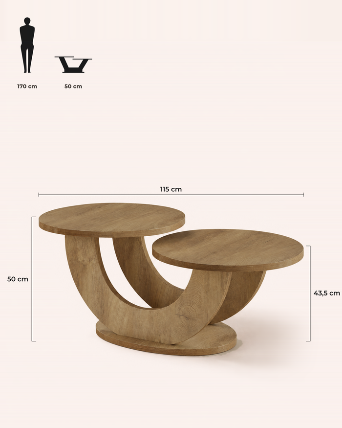 POSITY Warm bruin, Todi salontafel, maatvoering