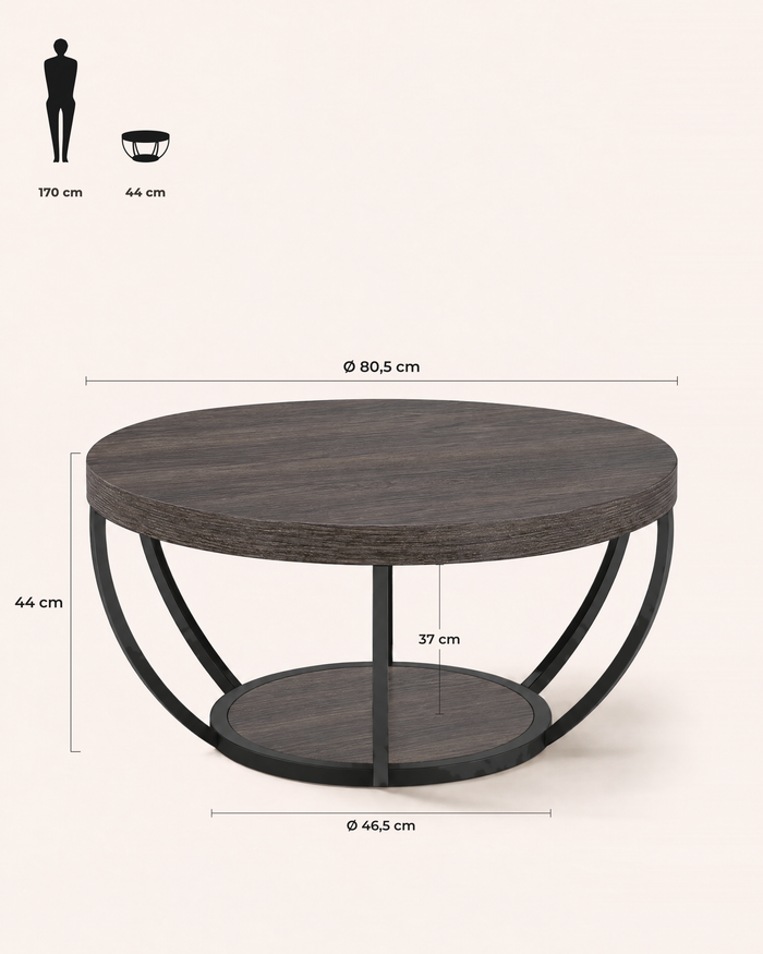 POSITY Donkergrijs met zwarte accenten, Varese salontafel, maatvoering