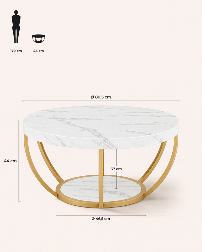 POSITY Wit marmer met gouden accenten, Varese salontafel, maatvoering