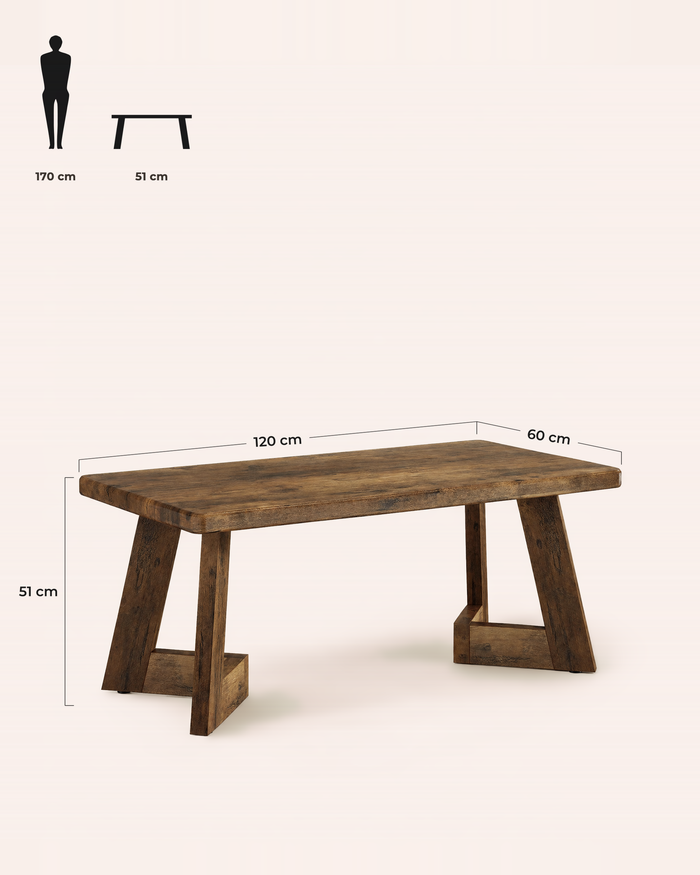 POSITY Rustiek bruin, Velino salontafel, maatvoering